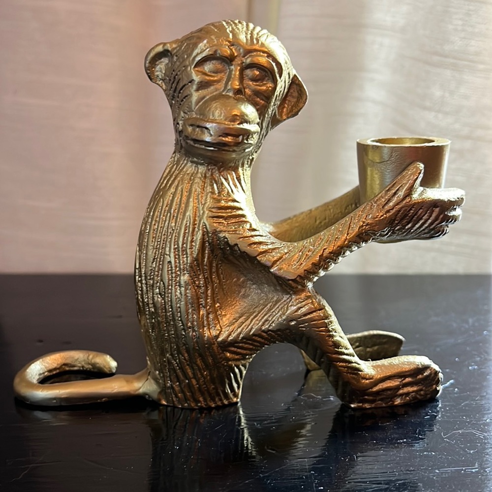 Vintage Gold Monkey Candle Holder